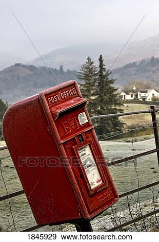 Stock Photo - Mailbox And Rural Landscape; Cumbria, England. Fotosearch