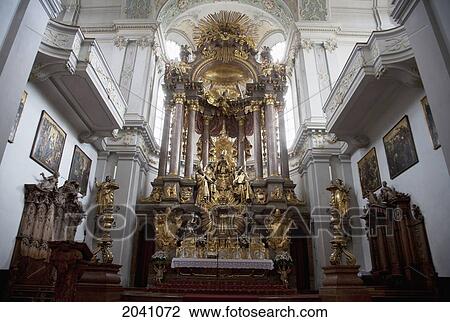 Stock Image - Main Altar Of The Church Of St. Peter, Munich, Bavaria, Germany. Fotosearch