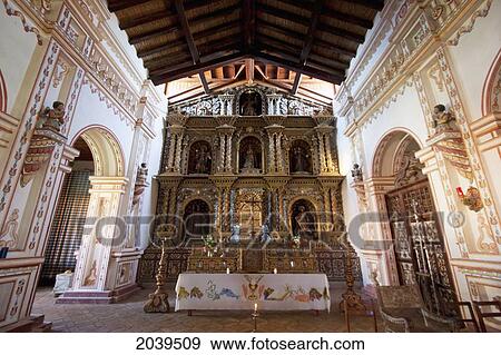 Stock Photo - Main Altar With Gilded And Polychrome Wood Images Carved In The Mestizo-Baroque Style, Jesuit Mission Of San Rafael De Velasco, Santa Cruz Department, Bolivia. Fotosearch