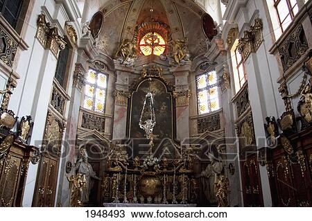 Stock Image - Main altarpiece of the Stiftkirche (church), Duernstein in Wachau, Lower Austria, Austria. Fotosearch