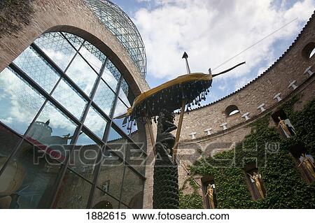 Stock Photography - Main Courtyard Under Glass Dome With Boat Of Gala As Part Of The Dali Theatre And Museum; Figueres, Spain. Fotosearch