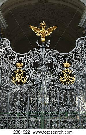 Stock Image - Main entrance gate of State Hermitage Museum; St. Petersburg, Russia. Fotosearch
