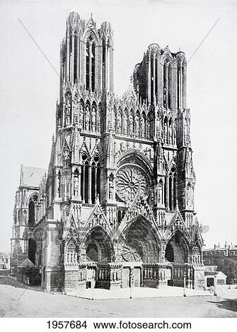 Picture - Main Facade Of Notre-Dame De Reims (Our Lady Of Rheims) Cathedral, France, As Seen In The Early 20Th Century, Before It Was Damaged In The First World War. From La Esfera, 1914.. Fotosearch