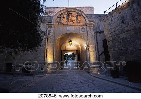 Main Gate At Dusk,, Mdina, Malta View Large Photo Image Stock Photograph - Main Gate At Dusk,, Mdina, Malta. Fotosearch