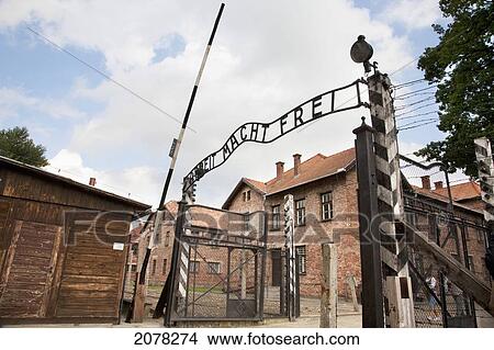 Picture - Main Gate With The 'arbeit Macht Frei' Slogan Over It, Auschwitz Concentration Camp, Oswiecim, Malopolska, Poland. Fotosearch