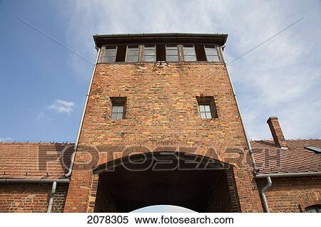 Main Guard House (Gate Of Death), Auschwitz-Birkenau Concentration Camp, Oswiecim, Malopolska, Poland View Large Photo Image Stock Photography - Main Guard House (Gate Of Death), Auschwitz-Birkenau Concentration Camp, Oswiecim, Malopolska, Poland. Fotosearch