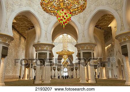 Stock Photo - Main Prayer Hall Inside The Sheikh Zayed Grand Mosque, Abu Dhabi, United Arab Emirates. Fotosearch