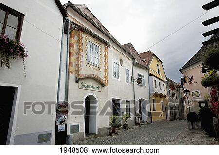 Main street in Duernstein, Wachau, Lower Austria, Austria View Large Photo Image Stock Photo - Main street in Duernstein, Wachau, Lower Austria, Austria. Fotosearch