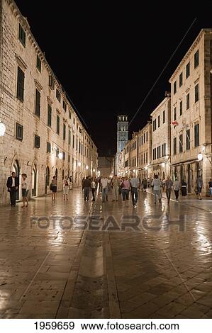 Main Street Placa-Stradun At Night, Dubrovnik, Dubrovnik-Neretva, Croatia View Large Photo Image Stock Photo - Main Street Placa-Stradun At Night, Dubrovnik, Dubrovnik-Neretva, Croatia. Fotosearch