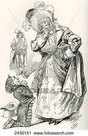 Stock Image - Major Tpschoffki. Illustration by Harry Furniss for a Charles Dickens Christmas story, Going Into Society, from The Testimonial Edition, published 1910.. Fotosearch