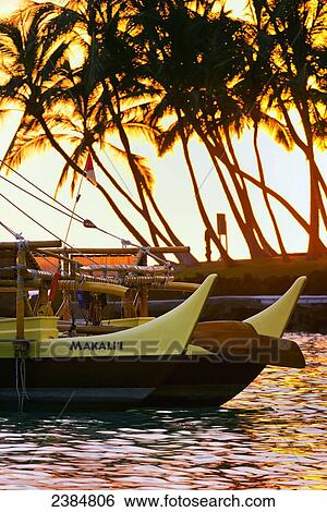 Makali'i double hull canoe at sunset, Keauhou Bay; Big Island, Hawaii, United States of America View Large Photo Image Stock Photograph - Makali'i double hull canoe at sunset, Keauhou Bay; Big Island, Hawaii, United States of America. Fotosearch