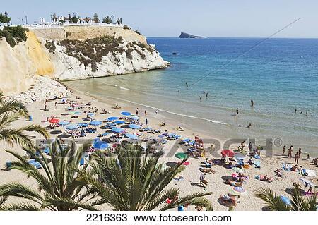 Stock Image - Mal Pas Beach; Benidorm Alicante Province Costa Blanca Spain. Fotosearch