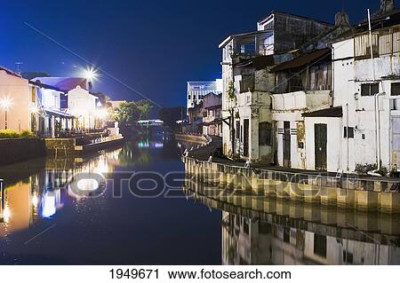 Stock Image - Malacca River In Chinatown; Malacca Malaysia. Fotosearch