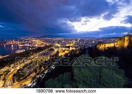 Malaga At Dusk View Large Photo Image Stock Photo - Malaga At Dusk. Fotosearch