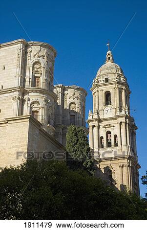 Malaga Cathedral, Low Angle View, Malaga, Andalucia, Spain. View Large Photo Image Stock Photo - Malaga Cathedral, Low Angle View, Malaga, Andalucia, Spain.. Fotosearch