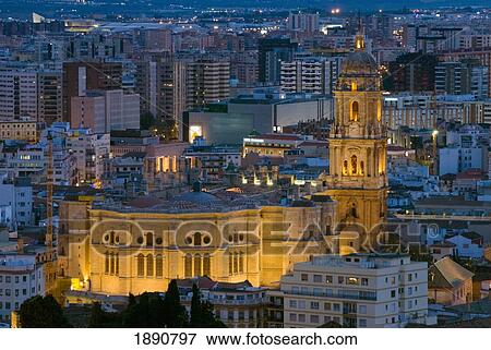 Malaga Cathedral Tower Above City View Large Photo Image Stock Photo - Malaga Cathedral Tower Above City. Fotosearch