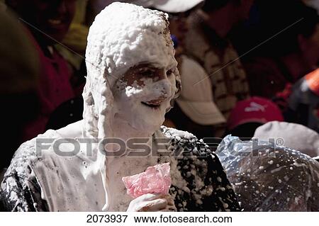 Man Covered In Foam During Carnaval De Oruro, Oruro, Bolivia View Large Photo Image Stock Photo - Man Covered In Foam During Carnaval De Oruro, Oruro, Bolivia. Fotosearch