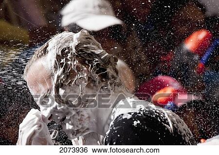 Stock Photograph - Man Covered In Foam During Carnaval De Oruro, Oruro, Bolivia. Fotosearch