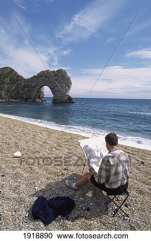 Man Drawing On The Beach, Durdle Door View Large Photo Image Stock Image - Man Drawing On The Beach, Durdle Door. Fotosearch