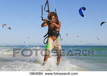 Man Kite Surfing View Large Photo Image Picture - Man Kite Surfing. Fotosearch