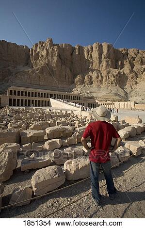 Picture - Man Looking At The Temple Of Hatshepsut. Fotosearch