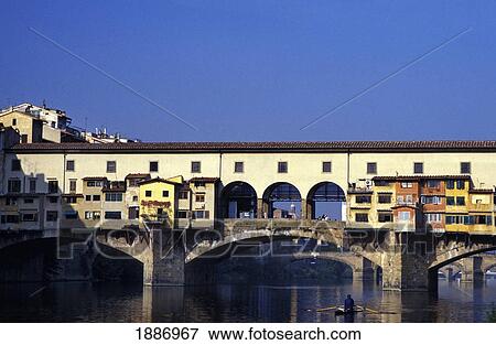 Stock Photo - Man Rowing On The Arno By Ponte Vecchio. Fotosearch
