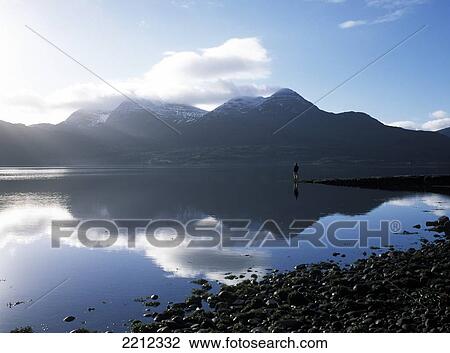 Man Standing On End Of Pier Beside Loch Torridon On A Calm Morning, Ross-Shire, Scotland. View Large Photo Image Stock Image - Man Standing On End Of Pier Beside Loch Torridon On A Calm Morning, Ross-Shire, Scotland.. Fotosearch