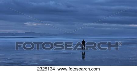 Man Standing On Wickaninnish Beach After Sunset In Pacific Rim National Park; Vancouver Island British Columbia Canada View Large Photo Image Picture - Man Standing On Wickaninnish Beach After Sunset In Pacific Rim National Park; Vancouver Island British Columbia Canada. Fotosearch
