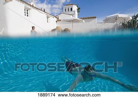 Man Swimming Underwater In Swimming Pool View Large Photo Image Picture - Man Swimming Underwater In Swimming Pool. Fotosearch