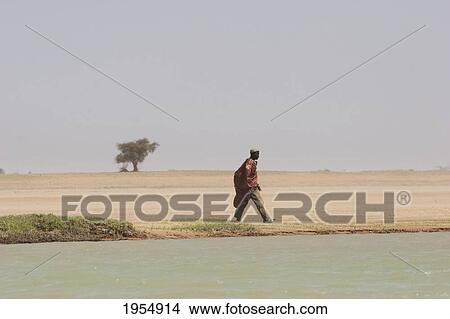 Man walking along the shores of the Niger River between Mopti and Lake Debo, Mali View Large Photo Image Picture - Man walking along the shores of the Niger River between Mopti and Lake Debo, Mali. Fotosearch
