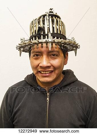 Man wearing a haberdashers fitting instrument at the Barranco Panama Hat Factory, Cuenca, Azuay, Ecuador View Large Photo Image Stock Photo - Man wearing a haberdashers fitting instrument at the Barranco Panama Hat Factory, Cuenca, Azuay, Ecuador. Fotosearch