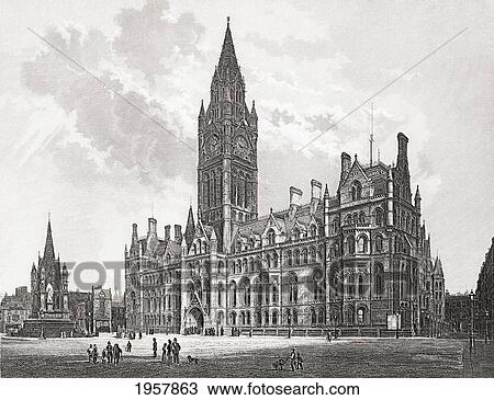 Manchester Town Hall, Manchester, England In The Late 19Th Nineteenth Century. From Our Own Country Published 1898. View Large Photo Image Stock Image - Manchester Town Hall, Manchester, England In The Late 19Th Nineteenth Century. From Our Own Country Published 1898.. Fotosearch
