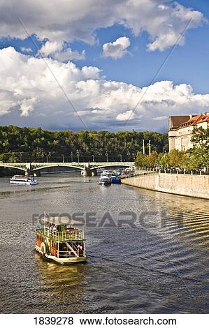 Stock Photo - Manesuv Most Over Vltava River From Charles Bridge; Prague Czech Republic. Fotosearch