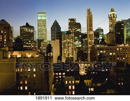 Stock Image - Manhattan Skyline At Dusk. Fotosearch