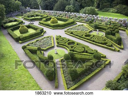 Stock Image - Manicured Garden, Chillingham Castle; Northumberland, England. Fotosearch