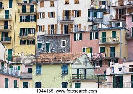 Many Colorful Residential Buildings; Liguria Italy View Large Photo Image Stock Photo - Many Colorful Residential Buildings; Liguria Italy. Fotosearch