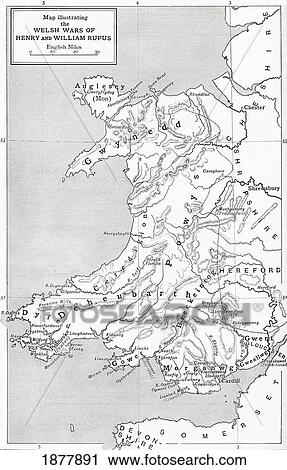 Stock Image - Map Illustrating The Welsh Wars Of William Rufus And Henry I. From The Book Short History Of The English People By J. R. Green, Published London 1893. Fotosearch