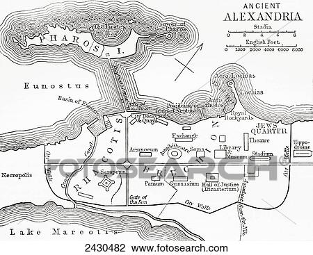 Stock Image - Map of ancient Alexandria, Egypt. From The Imperial Bible Dictionary, published 1889.. Fotosearch