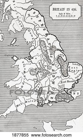 Stock Photography - Map Of Britain In 626. The Northumbrian Kingdom 588 To 685. From The Book Short History Of The English People By J. R. Green, Published London 1893. Fotosearch