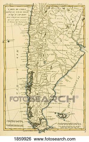 Map Of Chilé And Southern Peru To Cape Horn, Circa. 1760. From “Atlas De Toutes Les Parties Connues Du Globe Terrestre †By Cartographer Rigobert Bonne. Published Geneva Circa. 1760. View Large Photo Image Stock Photograph - Map Of Chilé And Southern Peru To Cape Horn, Circa. 1760. From “Atlas De Toutes Les Parties Connues Du Globe Terrestre †By Cartographer Rigobert Bonne. Published Geneva Circa. 1760.. Fotosearch