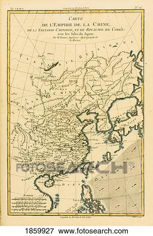 Stock Photo - Map Of China And Japan, Circa. 1760. From ÃƒÂ¢Ã¢â€šÂ¬Ã…â€œAtlas De Toutes Les Parties Connues Du Globe Terrestre ÃƒÂ¢Ã¢â€šÂ¬Ã‚Â By Cartographer Rigobert Bonne. Published Geneva Circa. 1760.. Fotosearch
