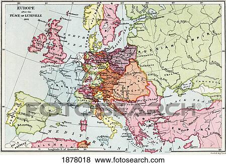 Stock Photo - Map Of Europe After The Peace Of Luneville, 1801. From The Book Short History Of The English People By J. R. Green, Published London 1893. Fotosearch
