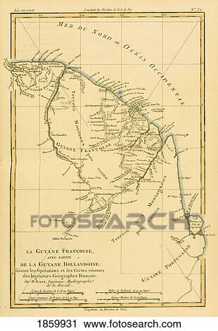 Stock Image - Map Of French Guyana With Part Of Dutch Guyana, Circa. 1760. From ÃƒÂ¢Ã¢â€šÂ¬Ã…â€œAtlas De Toutes Les Parties Connues Du Globe Terrestre ÃƒÂ¢Ã¢â€šÂ¬Ã‚Â By Cartographer Rigobert Bonne. Published Geneva Circa. 1760.. Fotosearch
