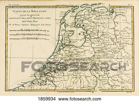 Picture - Map Of Holland, Circa. 1760. From ÃƒÂ¢Ã¢â€šÂ¬Ã…â€œAtlas De Toutes Les Parties Connues Du Globe Terrestre ÃƒÂ¢Ã¢â€šÂ¬Ã‚Â By Cartographer Rigobert Bonne. Published Geneva Circa. 1760.. Fotosearch