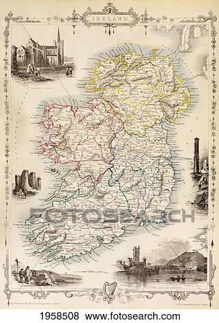 Stock Photo - Map Of Ireland From The History Of Ireland By Thomas Wright, Published In London Circa 1854.. Fotosearch