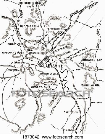 Stock Image - Map Of Ladysmith And Surrounding Heights Circa. 1900. From The Book South Africa And The Transvaal War By Louis Creswicke, Published 1900. Fotosearch