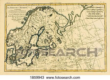 Stock Image - Map Of Northern Europe, Circa. 1760. From ÃƒÂ¢Ã¢â€šÂ¬Ã…â€œAtlas De Toutes Les Parties Connues Du Globe Terrestre ÃƒÂ¢Ã¢â€šÂ¬Ã‚Â By Cartographer Rigobert Bonne. Published Geneva Circa. 1760.. Fotosearch