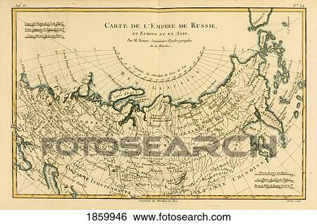 Stock Photograph - Map Of Russia, Circa. 1760. From ÃƒÂ¢Ã¢â€šÂ¬Ã…â€œAtlas De Toutes Les Parties Connues Du Globe Terrestre ÃƒÂ¢Ã¢â€šÂ¬Ã‚Â By Cartographer Rigobert Bonne. Published Geneva Circa. 1760.. Fotosearch