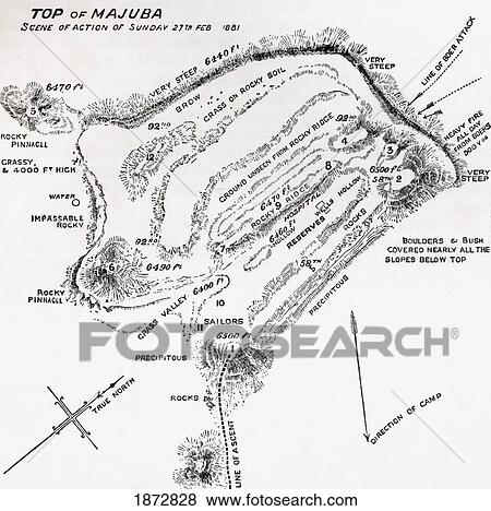 Map Of Scene Of Action During The Battle Of Majuba Hill, Near Volksrust, South Africa, During The First Boer War. From The Book South Africa And The Transvaal War, Volume 1 By Louis Creswicke, Published 1900. View Large Photo Image Stock Photo - Map Of Scene Of Action During The Battle Of Majuba Hill, Near Volksrust, South Africa, During The First Boer War. From The Book South Africa And The Transvaal War, Volume 1 By Louis Creswicke, Published 1900.. Fotosearch