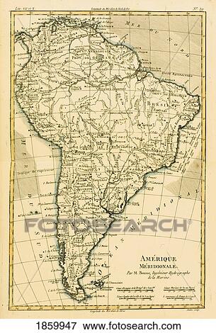 Stock Photo - Map Of South America, Circa. 1760. From ÃƒÂ¢Ã¢â€šÂ¬Ã…â€œAtlas De Toutes Les Parties Connues Du Globe Terrestre ÃƒÂ¢Ã¢â€šÂ¬Ã‚Â By Cartographer Rigobert Bonne. Published Geneva Circa. 1760.. Fotosearch